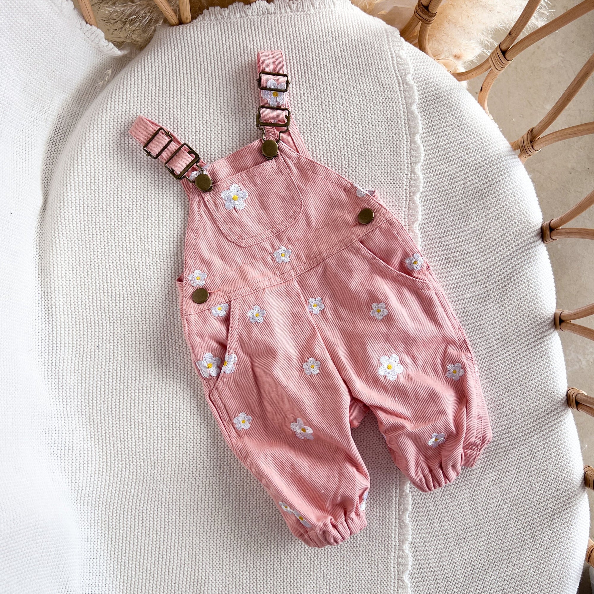 Floral Pink Denim Overalls