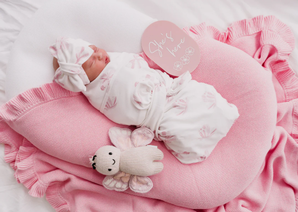 Pink Butterflies Swaddle & Topknot Set - Milz & Madz