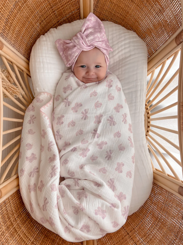 Lilac Butterflies Organic Crinkle Muslin Blanket - Milz & Madz