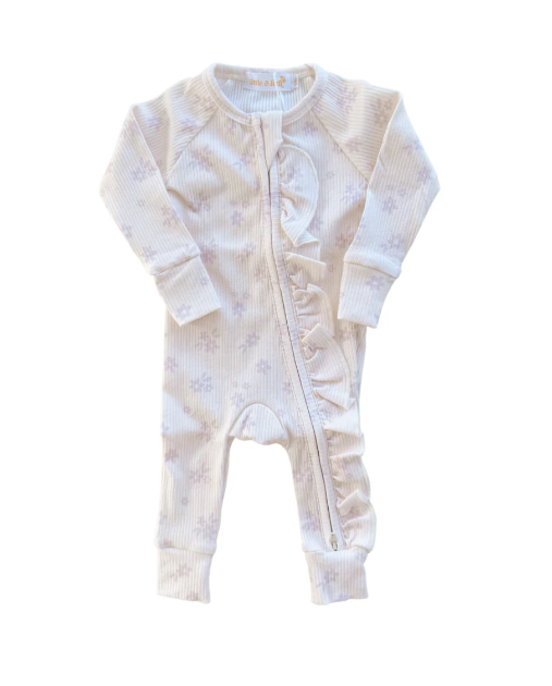 Daisy Rib Lilac Frill Zip Romper - Milz & Madz