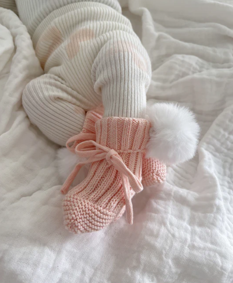 Soft Pink Pom Booties - Milz & Madz